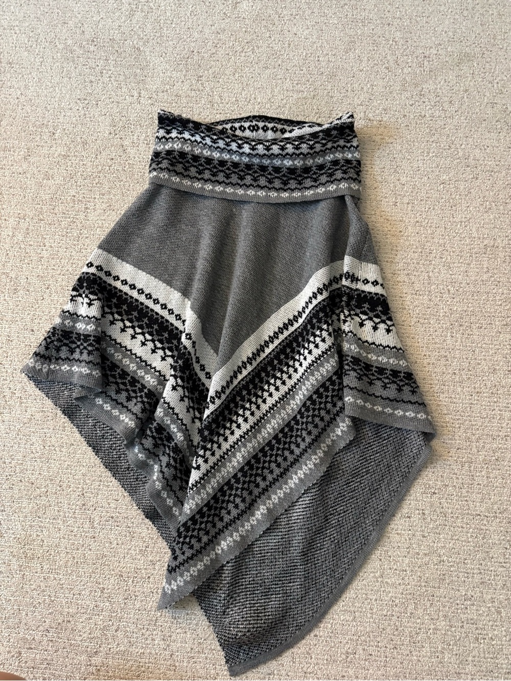 Say What? Gray & Black Fair Isle Poncho Sweater
